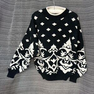 Koman Vintage Men’s Cream/Black Bulky Sweater Size Medium